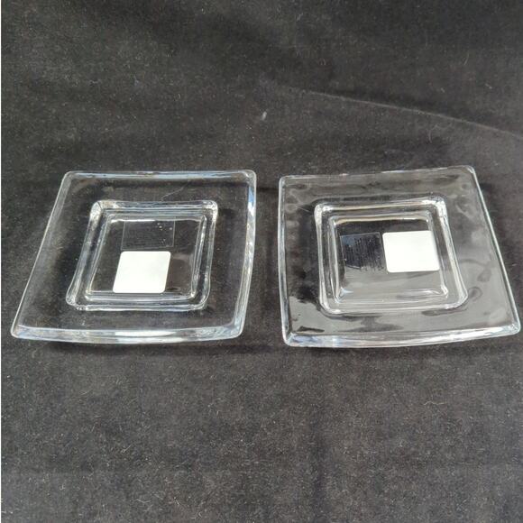 Pair of Glass Pillar Candle Holder Plates 6.5" Square - Picture 1 of 5